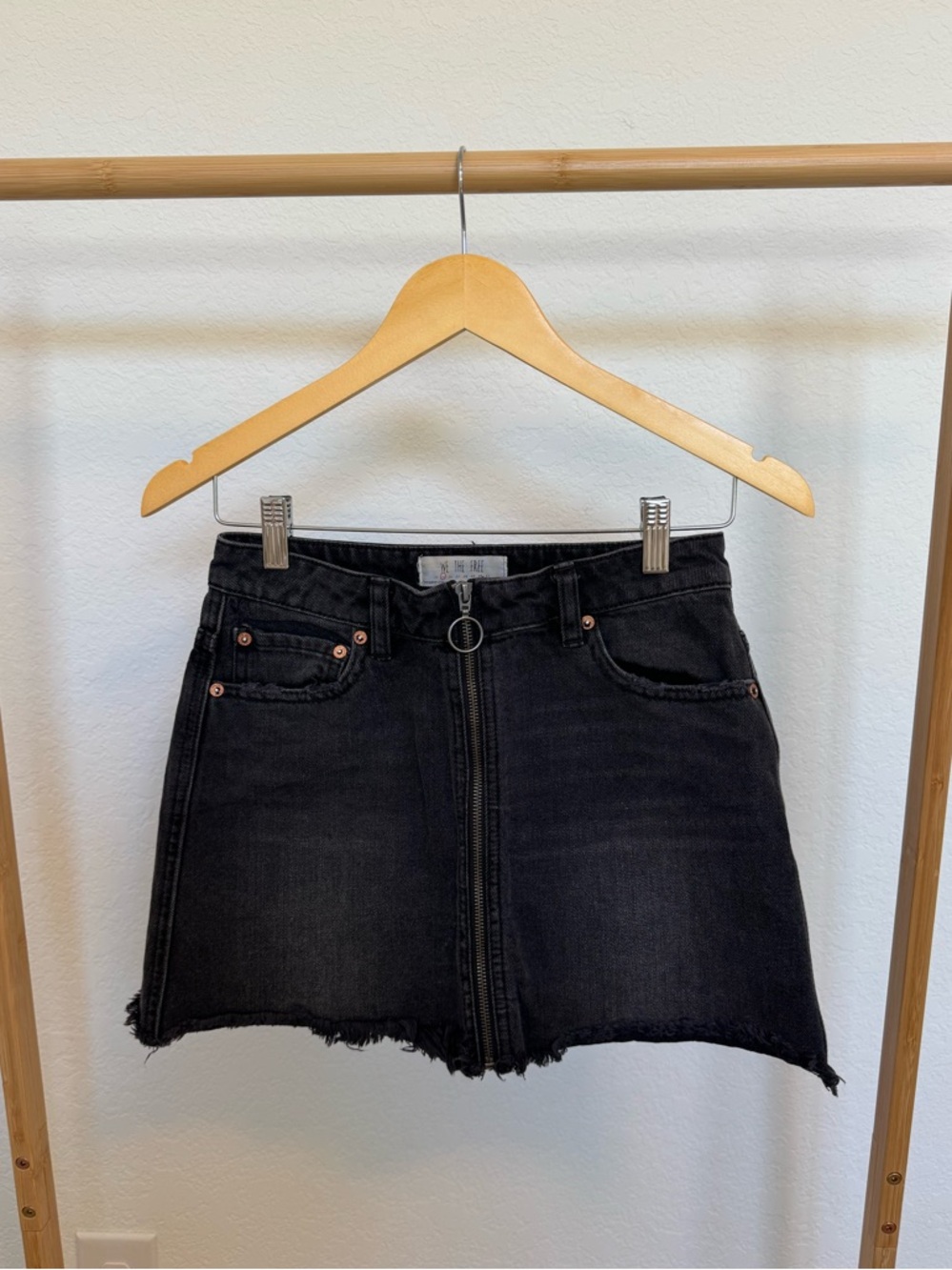 We The Free Black Denim Mini Skirt